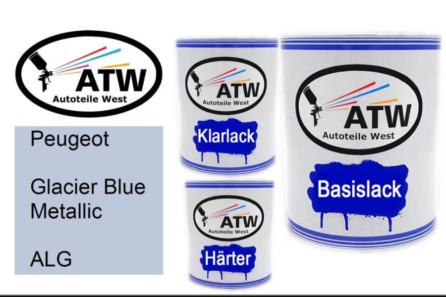 Peugeot, Glacier Blue Metallic, ALG: 1L Lackdose + 1L Klarlack + 500ml Härter - Set, von ATW Autoteile West.